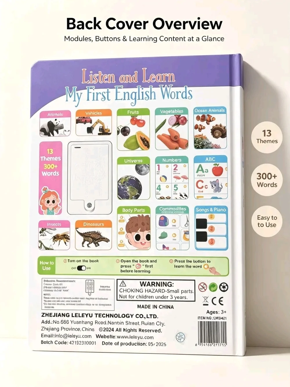 Leleyu My First English Words Sound Book - White & Purple